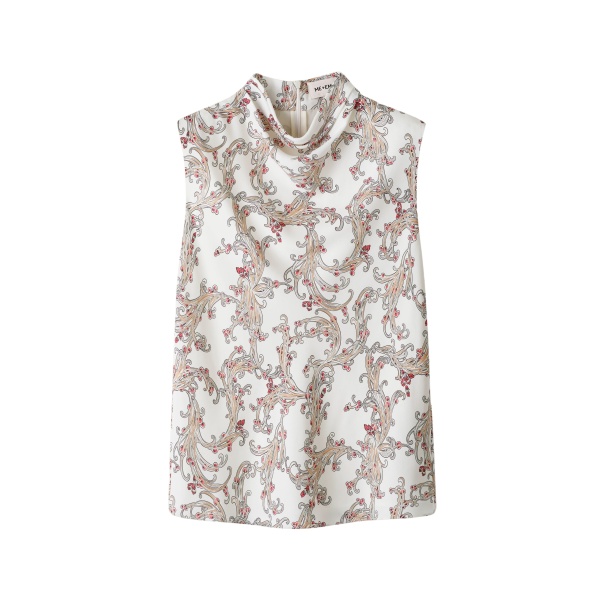Me and Em ME+EM Drape High Neck Top in Light Cream/Multi
