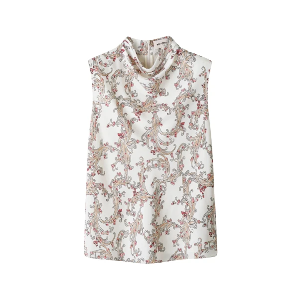 Me and Em ME+EM Drape High Neck Top in Light Cream/Multi