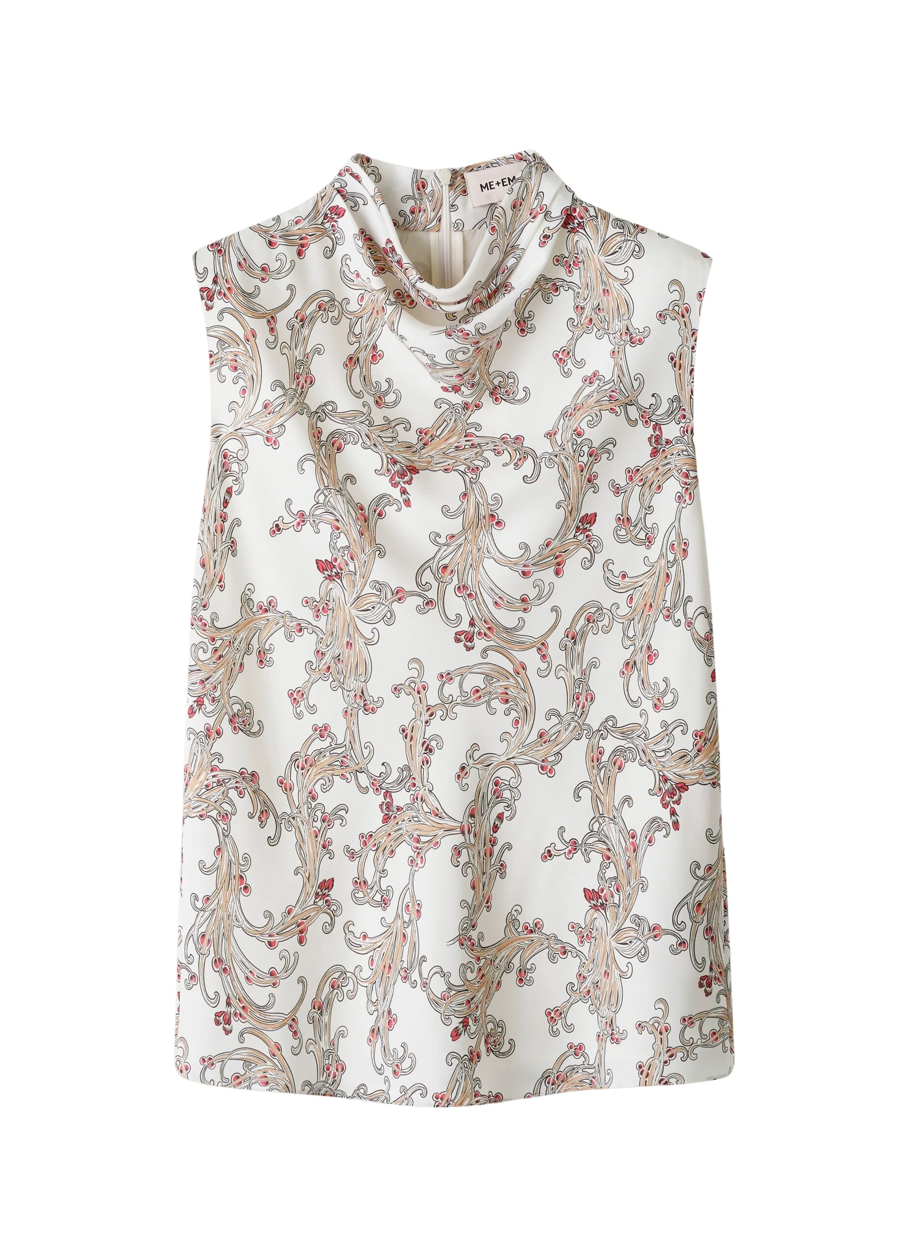 ME+EM Drape High Neck Top in Light Cream/Multi