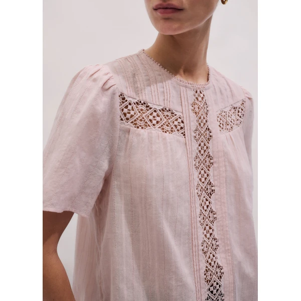 Me and Em ME+EM Embroidered Cutout Tee in Blush Pink Top, view 3