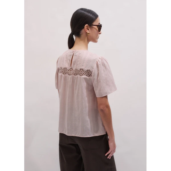 Me and Em ME+EM Embroidered Cutout Tee in Blush Pink Top, view 5