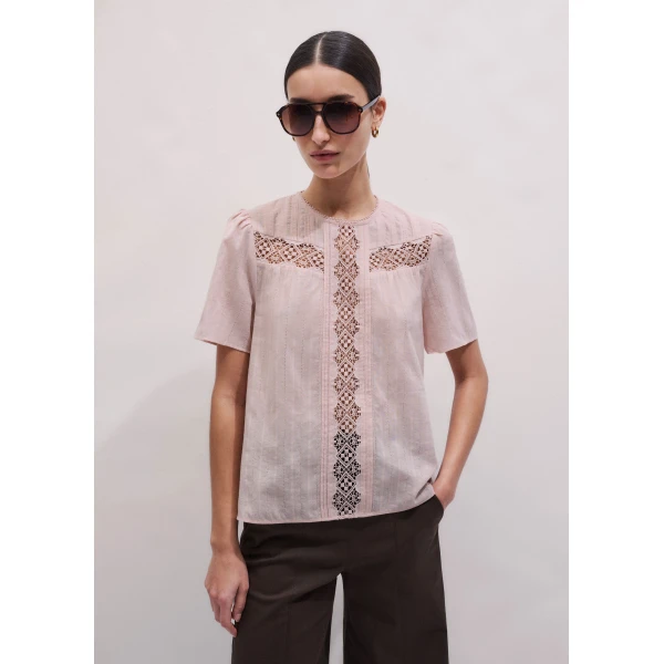 Me and Em ME+EM Embroidered Cutout Tee in Blush Pink Top, view 6