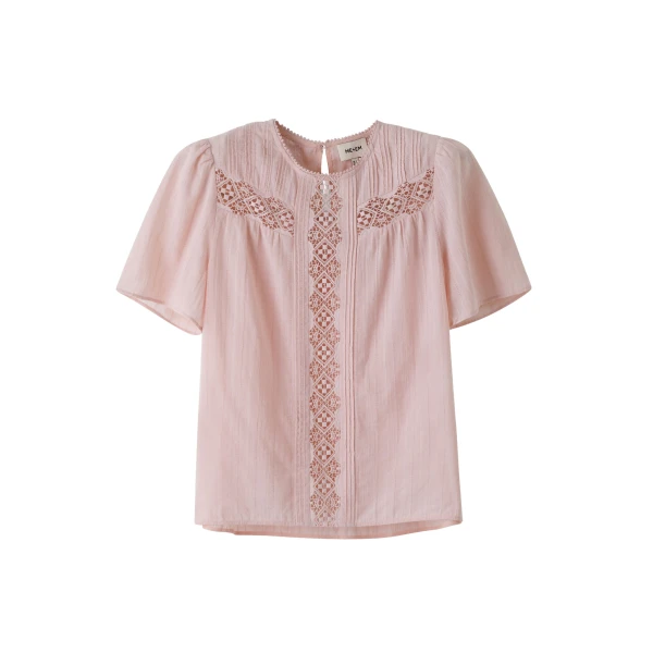 Me and Em ME+EM Embroidered Cutout Tee in Blush Pink Top