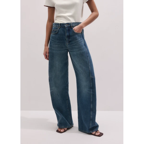 Me and Em ME+EM Exaggerated Taper Jean in Mid Blue Wash, view 3