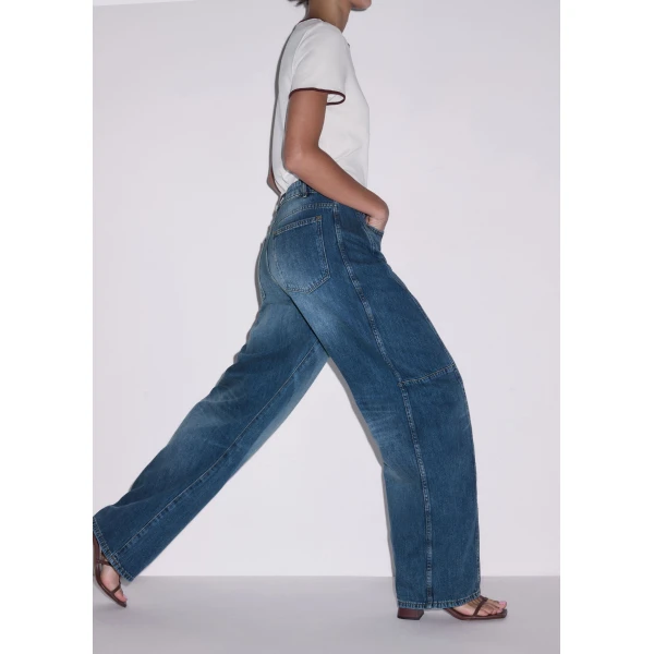 Me and Em ME+EM Exaggerated Taper Jean in Mid Blue Wash, view 5