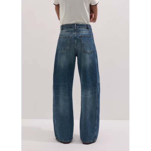 Me and Em ME+EM Exaggerated Taper Jean in Mid Blue Wash, view 6