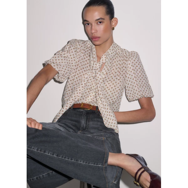 Me and Em ME+EM Feminine Sleeve Blouse in Light Cream Multi, view 2