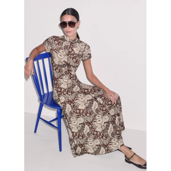 Me and Em ME+EM Fit + Flare Maxi Dress in Brown Multi, view 2