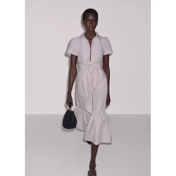 Me and Em ME+EM Fit + Flare Midi Dress in Soft White/Brown, view 2