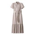 Me and Em ME+EM Fit + Flare Midi Dress in Soft White/Brown
