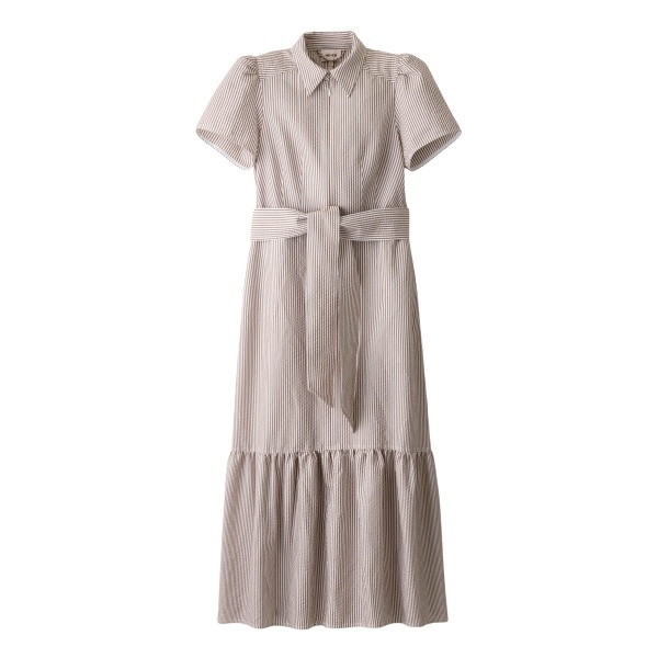 Me and Em ME+EM Fit + Flare Midi Dress in Soft White/Brown