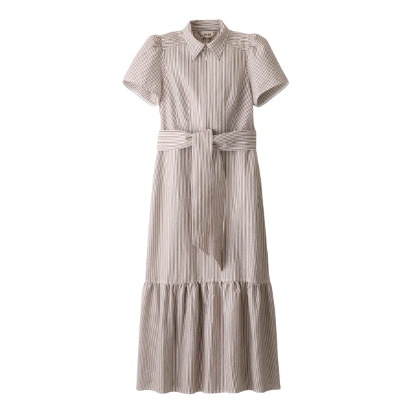 Me and Em ME+EM Fit + Flare Midi Dress in Soft White/Brown