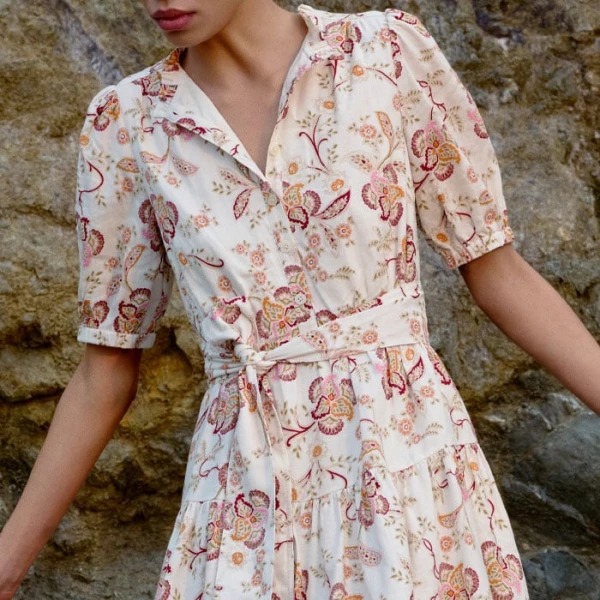 Me and Em ME+EM Fit + Flare Short Dress in Light Cream/Multi, view 2