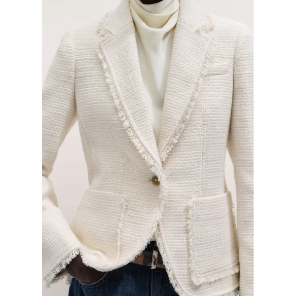 Me and Em ME+EM Fray Soft Sculpt Blazer in Ivory, view 2