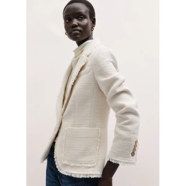 Me and Em ME+EM Fray Soft Sculpt Blazer in Ivory, view 6