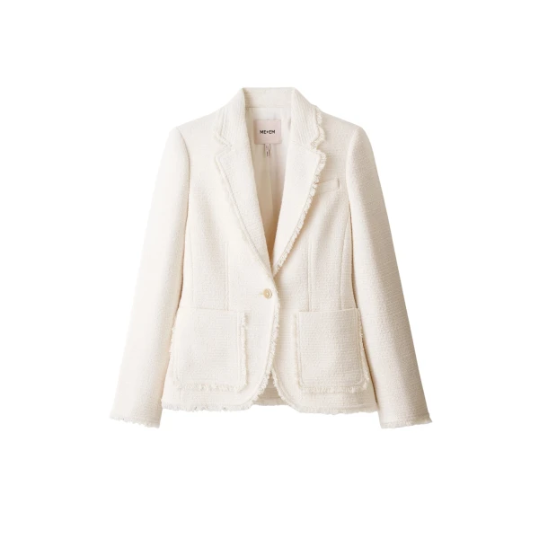 Me and Em ME+EM Fray Soft Sculpt Blazer in Ivory
