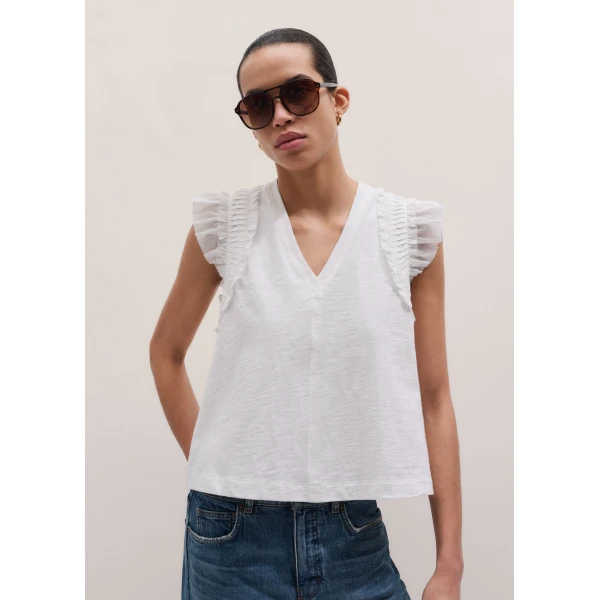 Me and Em ME+EM Frill Sleeve Swing Top in Soft White, view 6