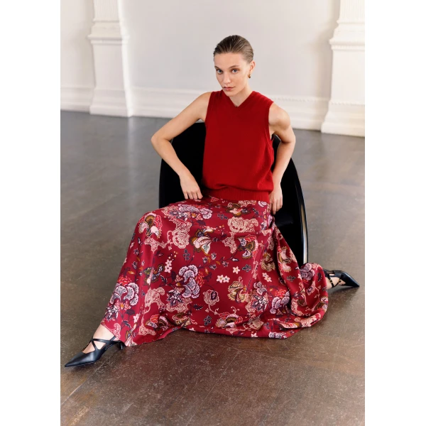 Me and Em ME+EM Full-Length Skirt in Red Multi, view 6