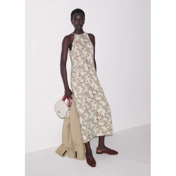 Me and Em ME+EM Halter Slim Maxi Dress in Light Cream/Multi, view 4