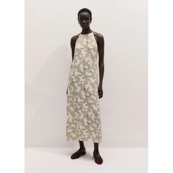 Me and Em ME+EM Halter Slim Maxi Dress in Light Cream/Multi, view 5