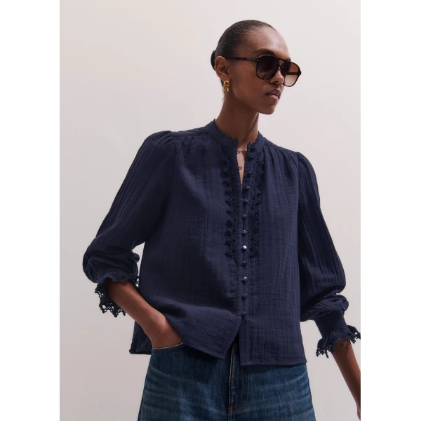 Me and Em ME+EM In-The-Details Blouse in Navy, view 5