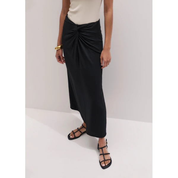 Me and Em ME+EM Knot Detail Maxi Skirt in Black, view 2
