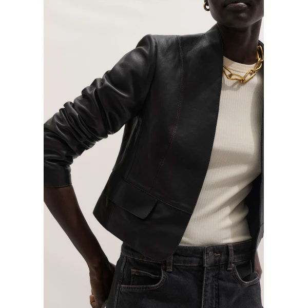 Me and Em ME+EM Luxe Crop Jacket in Black/Brown, view 2