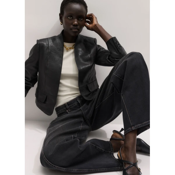 Me and Em ME+EM Luxe Crop Jacket in Black/Brown, view 3