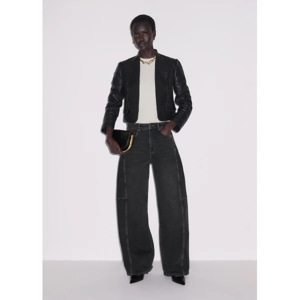 Me and Em ME+EM Luxe Crop Jacket in Black/Brown, view 4