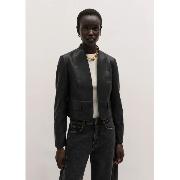 Me and Em ME+EM Luxe Crop Jacket in Black/Brown, view 6