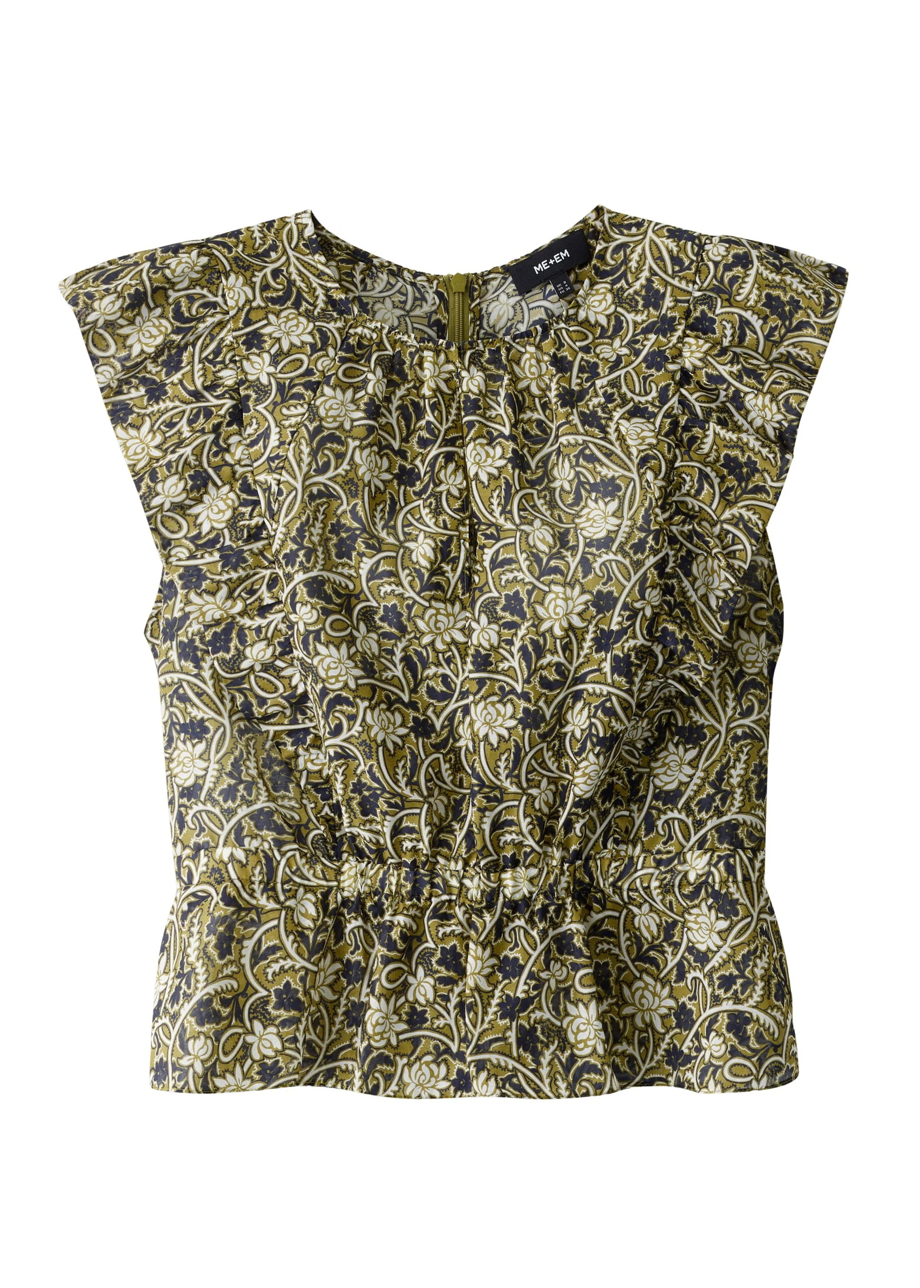 ME+EM Peplum Blouse in Green/Multi