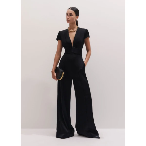 Me and Em ME+EM Pintuck Wide-Leg Jumpsuit in Black, view 2