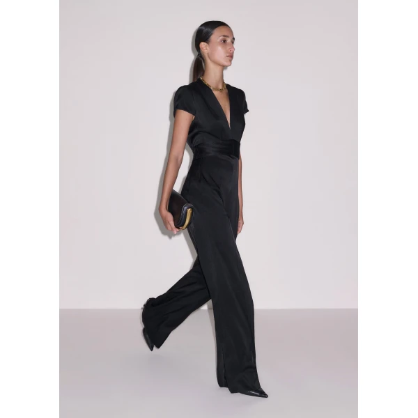 Me and Em ME+EM Pintuck Wide-Leg Jumpsuit in Black, view 4