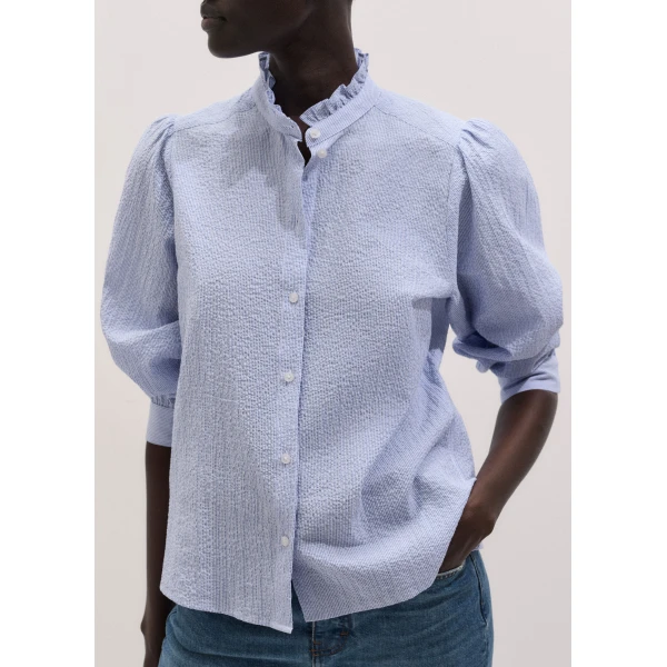 Me and Em ME+EM Pouf Sleeve Blouse in Blue/Soft White, view 5
