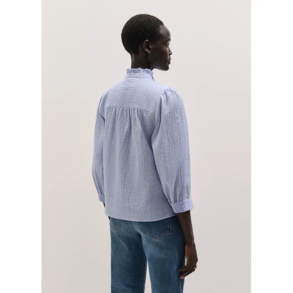Me and Em ME+EM Pouf Sleeve Blouse in Blue/Soft White, view 6