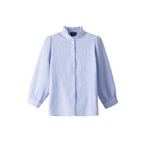 Me and Em ME+EM Pouf Sleeve Blouse in Blue/Soft White