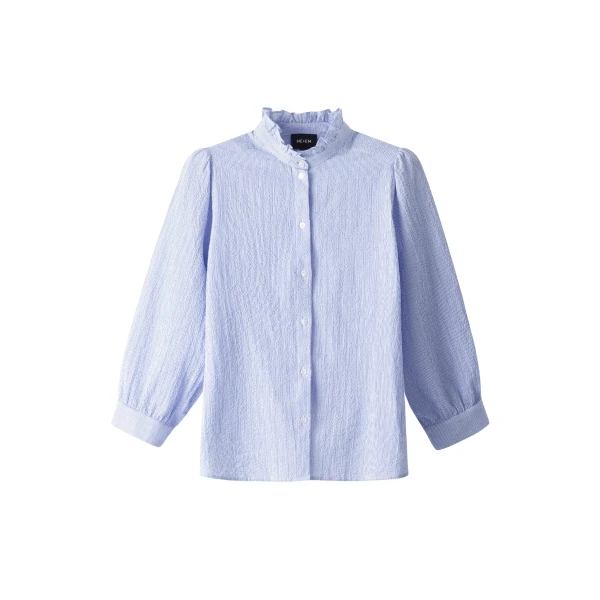 Me and Em ME+EM Pouf Sleeve Blouse in Blue/Soft White
