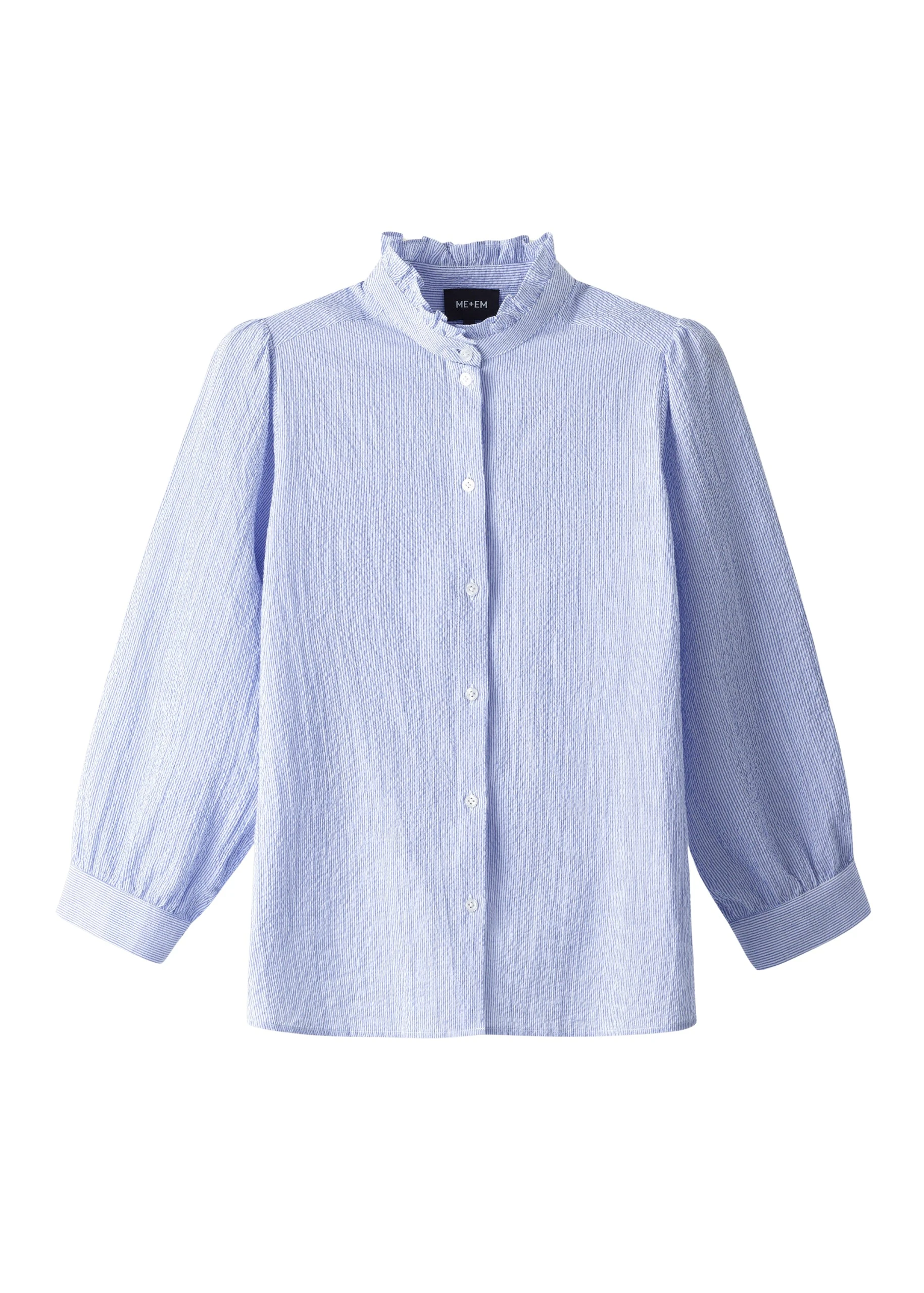 ME+EM Pouf Sleeve Blouse in Blue/Soft White