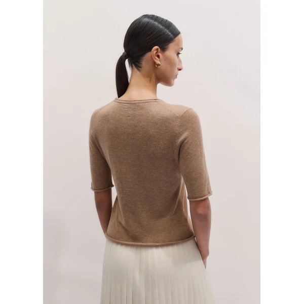 Me and Em ME+EM Raw Edge Slim Knit Tee in Camel Mélange, view 5