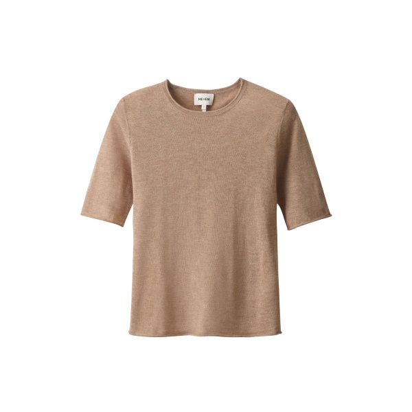 Me and Em ME+EM Raw Edge Slim Knit Tee in Camel Mélange