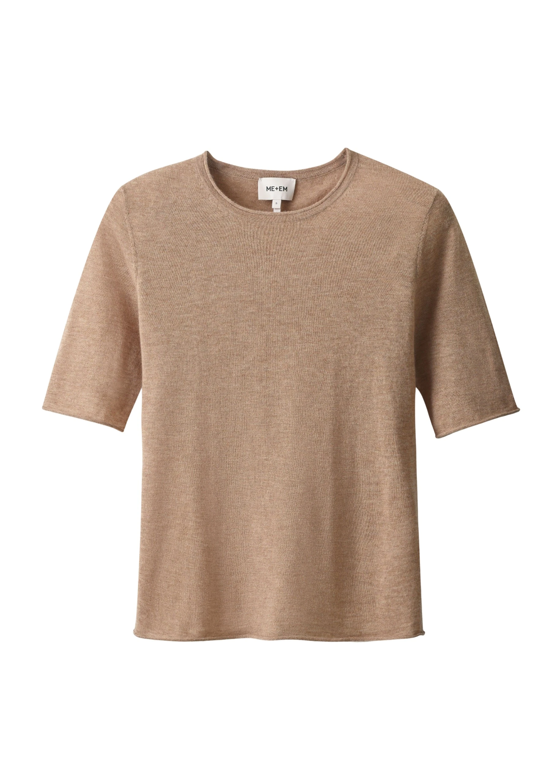 ME+EM Raw Edge Slim Knit Tee in Camel Mélange