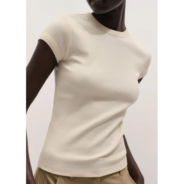 Me and Em ME+EM Rib Slim Tee in Cream Top, view 2