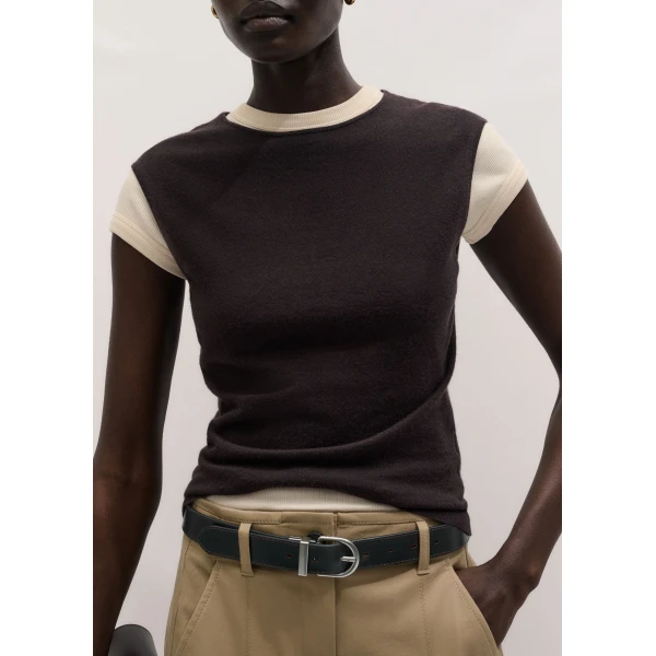 Me and Em ME+EM Rib Slim Tee in Cream Top, view 3
