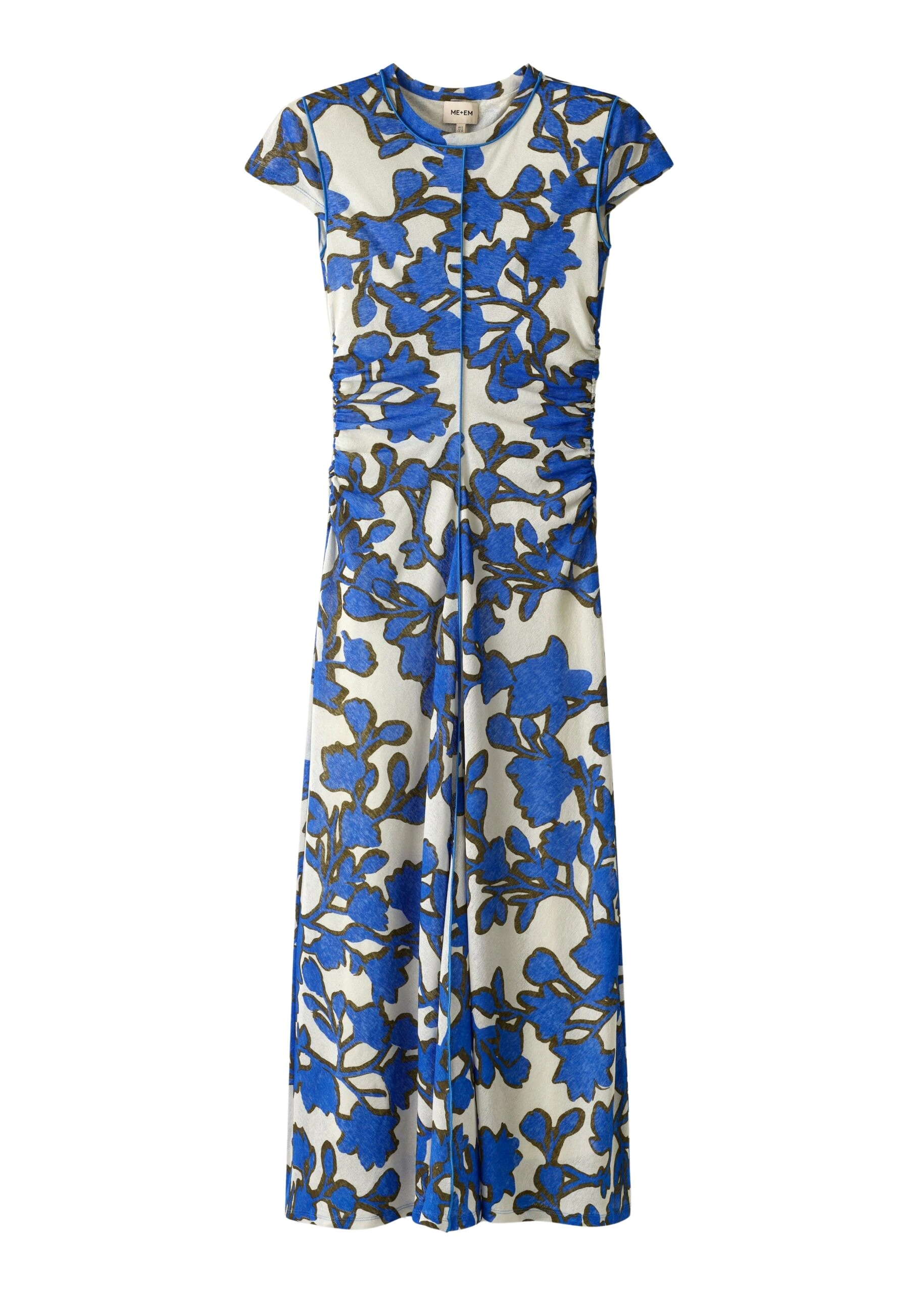 ME+EM Ruched Maxi Dress in Blue Multi