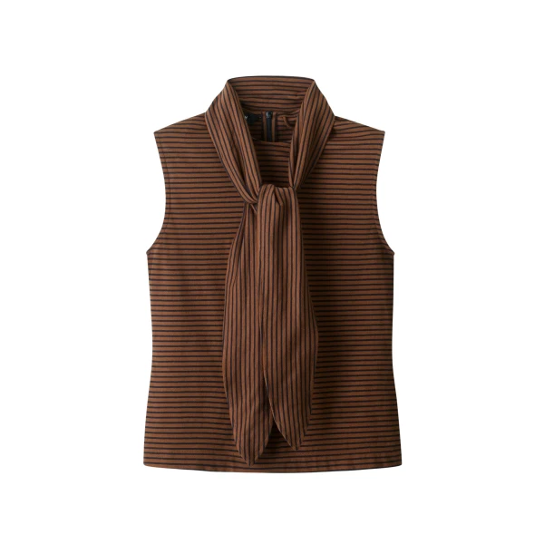 Me and Em ME+EM Scarf Neck Tank in Pecan Brown/Black