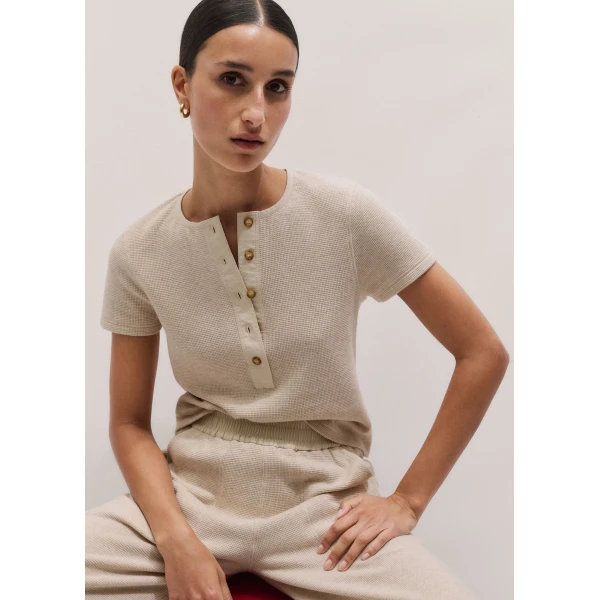 Me and Em ME+EM Short Sleeve Henley Tee in Oatmeal, view 2