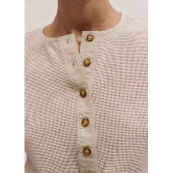 Me and Em ME+EM Short Sleeve Henley Tee in Oatmeal, view 4