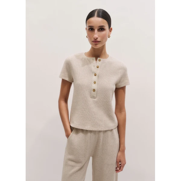 Me and Em ME+EM Short Sleeve Henley Tee in Oatmeal, view 6