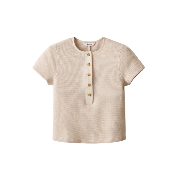 Me and Em ME+EM Short Sleeve Henley Tee in Oatmeal