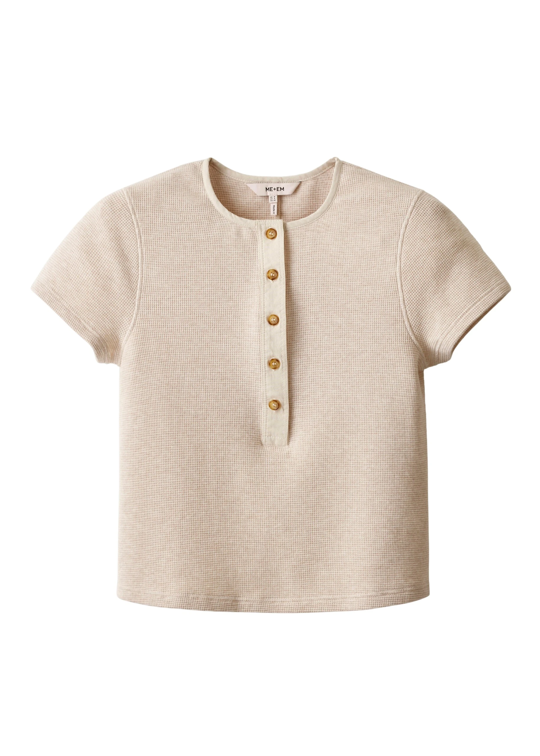 ME+EM Short Sleeve Henley Tee in Oatmeal